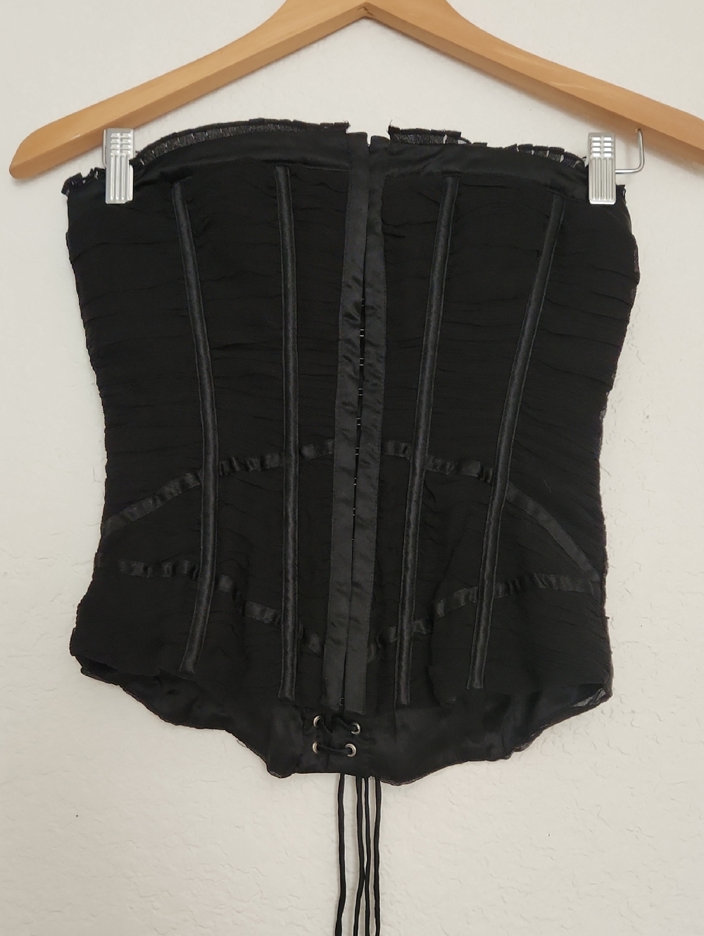 bebe 100% silk Black Strapless Corset Top